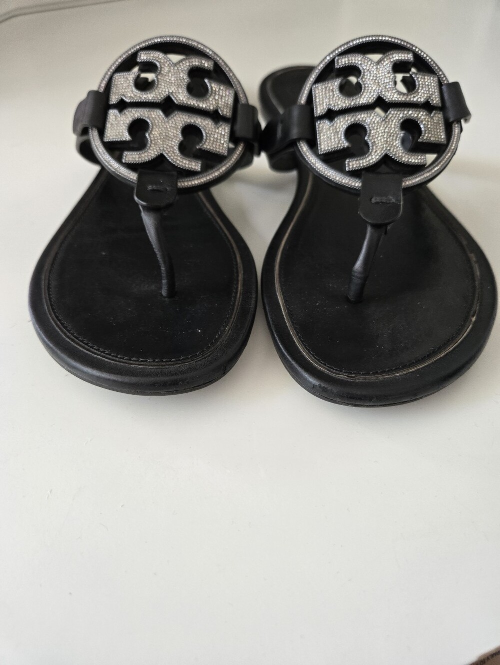 Tory Burch Miller Sandals with Rhinestone Logo Medallion - Picture 2 of 6